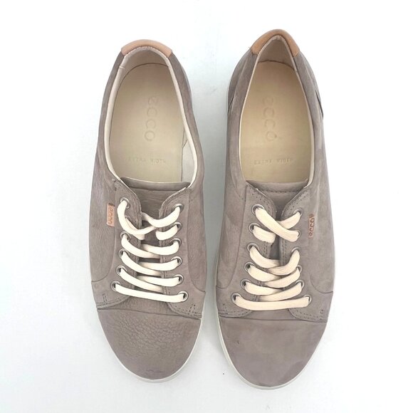 Ecco Soft Nubuck Leather Casual Sneakers Shoes Womens 9 Warm Grey Extra Width - Picture 4 of 14